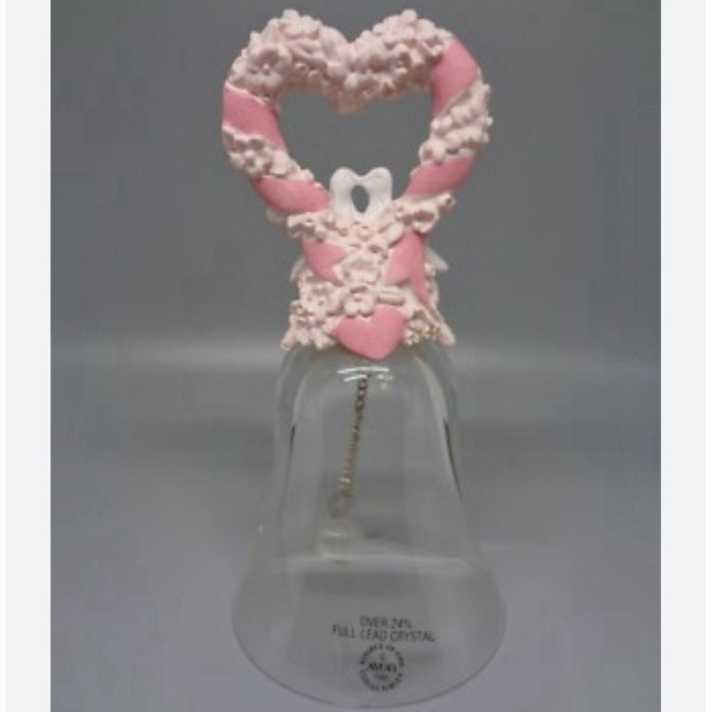 NEW IN BOX Avon Crystal Bell 1992 Wedding Anniversary DOVES in HEART Pink Ribbon